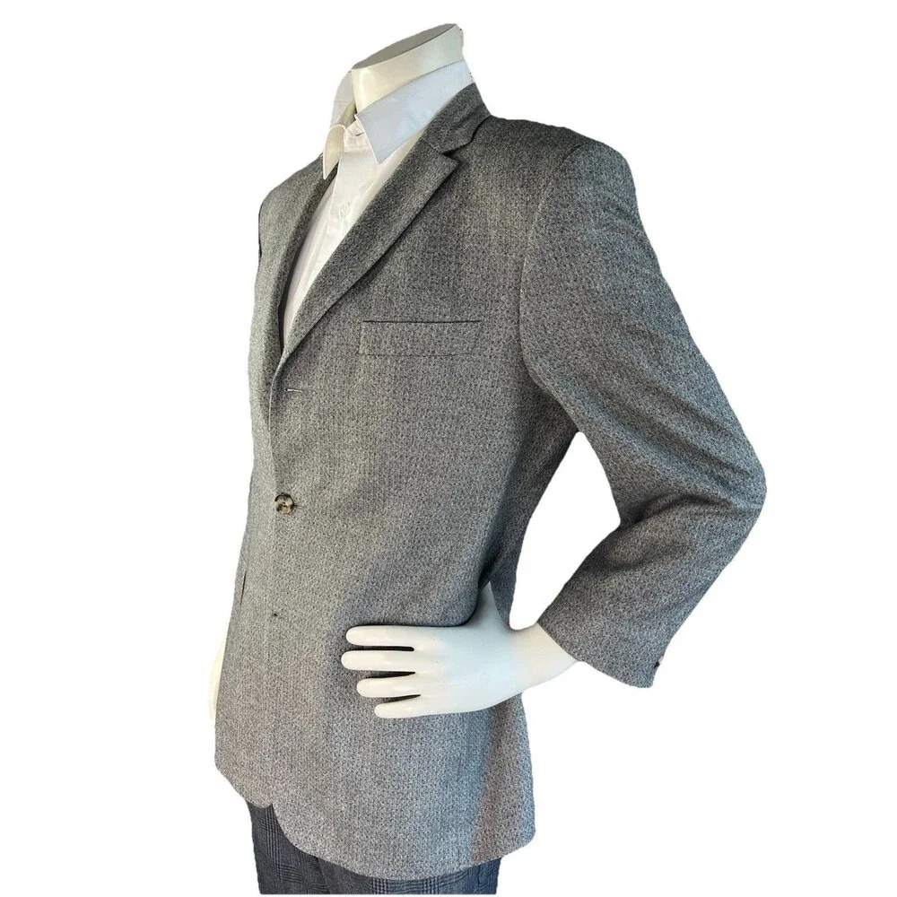Hugo Boss Blazer Men 40R Rossellini/Movie Grey Geometric Textured Cashmere Wool